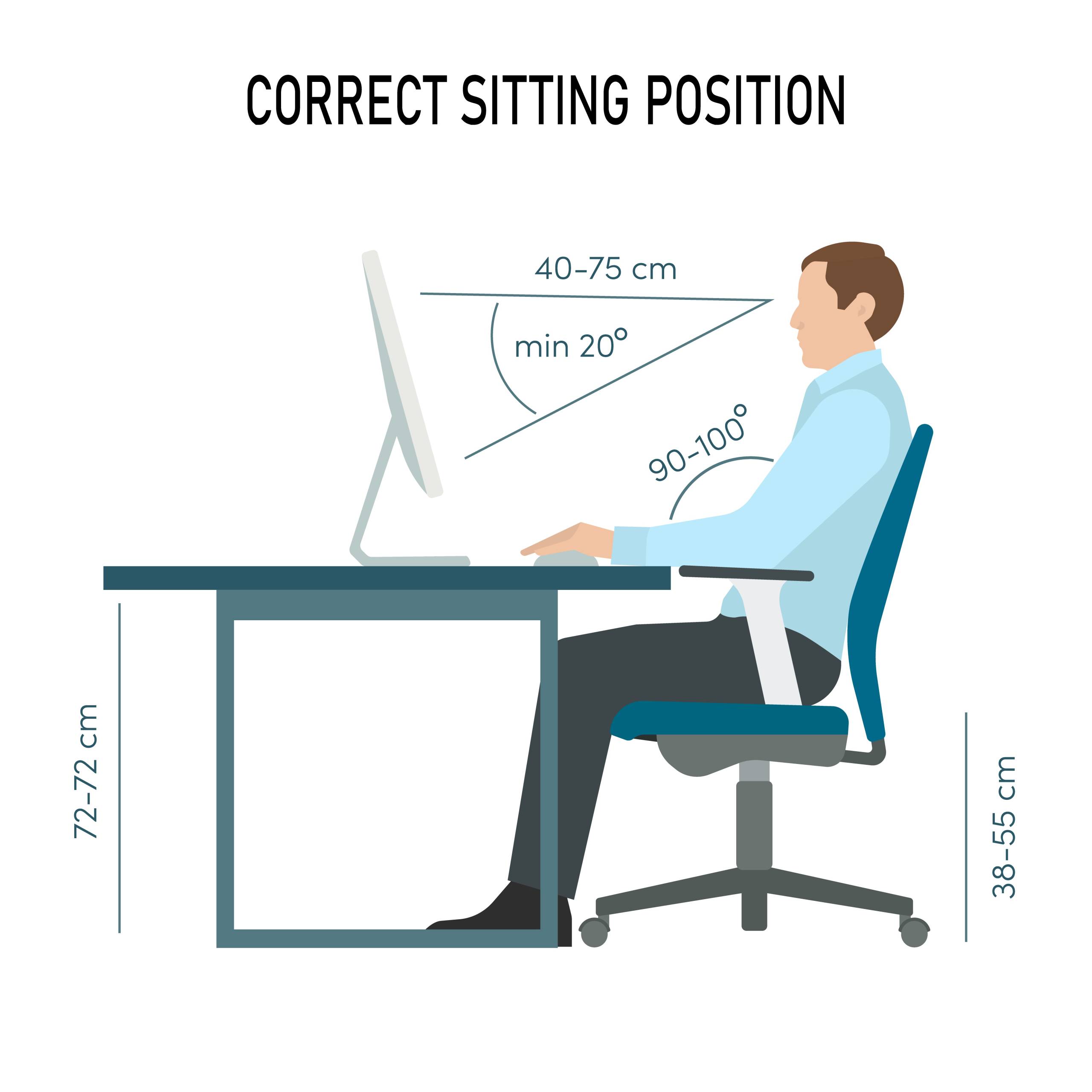 Correct Back Sitting Position Infographic. Man Sit On Chair Vector Illustration